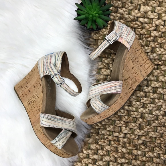 Toms Shoes - TOMS Strappy Multicolored Cork Wedge Heels